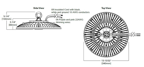 Metalux EZBY-1830C3-MV-BLK LED Round High Bay, Selectable CCT 3000/4000/5000K, 120-347V
