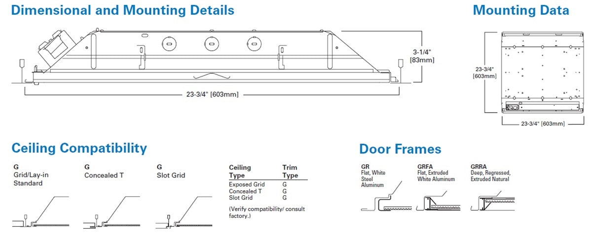 Metalux 22GR-LD5-60-F1-UNV-L835-CD1-U 49.6W 2'x2' LED Recessed Troffer, 6000 Lumens, 120-277V, 80 CRI, 3500K, 0-10V 10%-100% Dimming