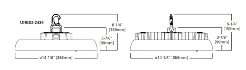 Metalux UHBS2-2436-MV-L8C5-U 150/200/240W LED Round High Bay, Selectable CCT 3000/3500/4000/5000/6500K, Selectable Lumens, 120-347V
