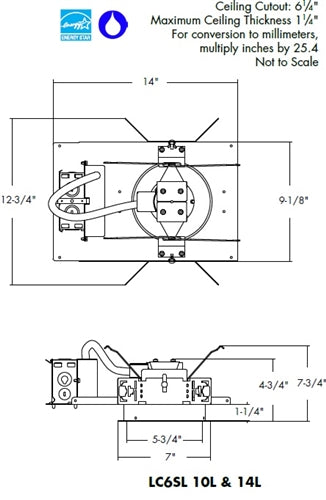 Prescolite 6LCSL18L35K8WW-LC6SL277DM 6" LED Downlight, 0-10V Dimming to 10%, 277V, 6" Lumen Clear Alzak Reflector1800 Lumens, 3500K Color Temperature, 80+ CRI, Wall Wash Reflector