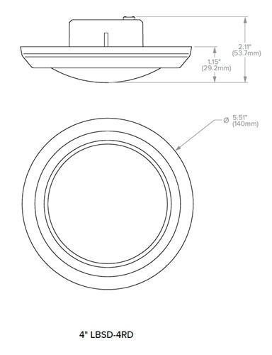 Prescolite LBSD-4RD-CS9-WH 4" Disk Surface Mount Round LED Downlight, J-Box Mount, 1000 Lumens, 90 CRI, Switchable CCT 2700K/3000K/3500K/4000K, 120-277V with Phase Dimming, White