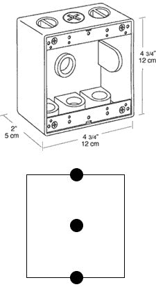 Rab BD3 Double Gang Rectangular Boxes, 3 Hole , 1/2" Hole Size,Silver Gray Finish
