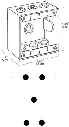 Rab BD5 Double Gang Rectangular Boxes, 5 Hole , 1/2" Hole Size,Silver Gray Finish