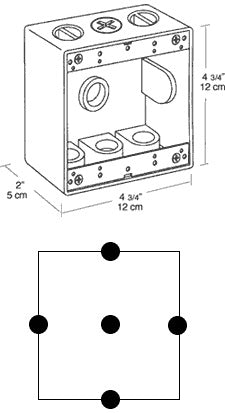 Rab BD5X-3/4 Double Gang Rectangular Boxes, 5 Hole , 3/4" Hole Size,Silver Gray Finish
