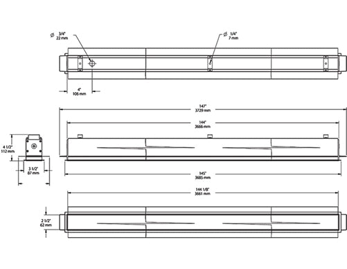 RAB BOA12-60D10 60W LED 12 ft Recessed Linear Slot Rough-In, No Photocell, 120-277V, 40 Degree Refletor, Dimmable, Aluminum Finish