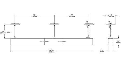 RAB BOA12P-60D10-40N-B 60W LED 12 ft Suspended Pendant Linear Slot Light, No Photocell, 4000K (Neutral), 4677 Lumens, 84 CRI, 120-277V, 40 Degree Reflector, Dimmable, Not DLC Listed, Black Finish