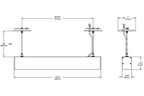 RAB BOA2P-10D10-40YN-W 10W LED 2 ft Suspended Pendant Linear Slot Light, 3500K, No Photocell, 731 Lumens, 84 CRI, 120-277V, 40 Degree Reflector, Dimmable, Not DLC Listed, White Finish