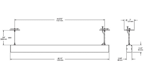 RAB BOA4P-20D10-40Y-B 20W LED 4 ft Suspended Pendant Linear Slot Light, 3000K (Warm), No Photocell, 1499 Lumens, 86 CRI, 120-277V, 40 Degree Reflector, Dimmable, Not DLC Listed, Black Finish