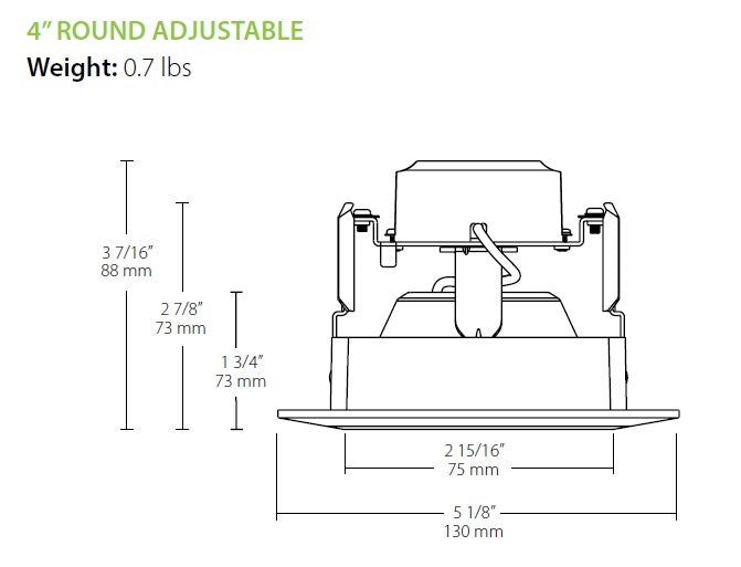 RAB DLED4AR11Y 11W 4" LED Round Retrofit Downlight, Adjustable Head, 3000K Color Temperature