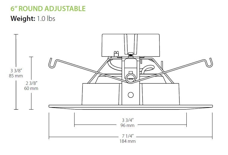RAB DLED6AR14Y 14W 6" LED Round Retrofit Downlight, Adjustable Head, 3000K Color Temperature