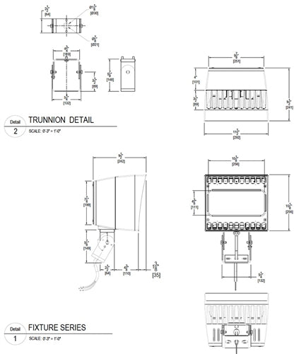 RAB EZLED78TB44/PCS2 78W Trunnion Mount LED Spotlight, 5000K (Cool), 6525 Lumens, 68 CRI, 277V Button Photocell, 4H x 4V Beam Distribution, Bronze Finish