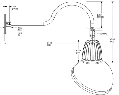 RAB GN1LED26NAD11S 26W LED Gooseneck Dome Shade with 24" Goose Arm, 4000K Color Temperature (Neutral), Flood Reflector, 11" Angled Dome Shade, Silver Finish