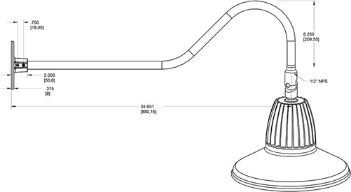 RAB GN2LED26YST11I 26W LED Gooseneck Straight Shade with 35" Goose Arm, 3000K (Warm), Flood Reflector, 11" Straight Shade, Ivory Finish