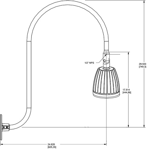 RAB RAB-GN3LED13NRS 13W LED Gooseneck No Shade with Upcurve 30" High, 25" from Wall Goose Arm 4000K (Neutral), Rectangular Reflector, Silver Finish