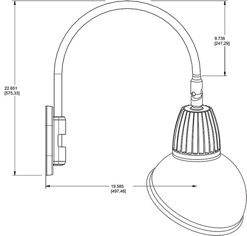 RAB GN4LED13YAD11YL 13W LED Gooseneck Dome Shade with Wall 20" High, 19" from Wall Goose Arm, 3000K (Warm), Flood Reflector, 11" Angled Dome Shade, Yellow Finish