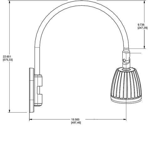RAB GN4LED26YBWN 26W LED Gooseneck No Shade with Wall 20" High, 19" from Wall Goose Arm, 3000K (Warm), Flood Reflector, Brown Finish