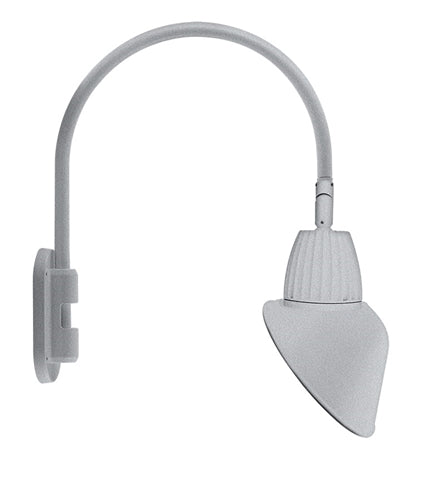 RAB GN4LED26YSAC11S 26W LED Gooseneck Cone Shade with Wall 20" High, 19" from Wall Goose Arm, 3000K Color Temperature (Warm), Spot Reflector, 11" Angled Cone Shade, Silver Finish