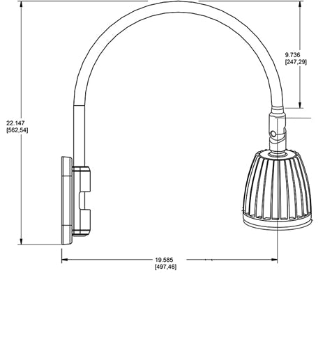 RAB GN5LED26YBWN 26W LED Gooseneck No Shade with Pole 20" High, 19" from Pole Goose Arm, 3000K (Warm), Flood Reflector, Brown Finish