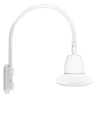 RAB GN5LED26YST11W 26W LED Gooseneck Straight Shade with Pole 20" High, 19" from Pole Goose Arm, 3000K (Warm), Flood Reflector, 11" Straight Angle Shade, White Finish