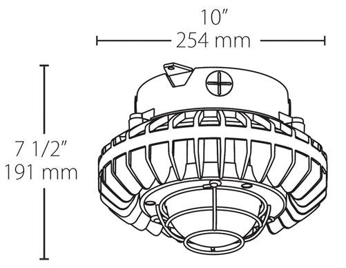 RAB HAZXLED42C-G 42W Ceiling Mount LED Hazardous Location Fixture, 5100K (Cool), 3316 Lumen, 70 CRI, Clear Globes, Wire Guard, DLC Listed, Natural Finish