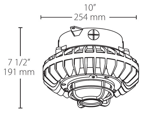 RAB HAZXLED42FF-DG 42W Ceiling Mount LED Hazardous Location Fixture, 5100K (Cool), 2986 Lumen, 69 CRI, Frosted Lens, Die Cast Guard, DLC Listed, Natural Finish
