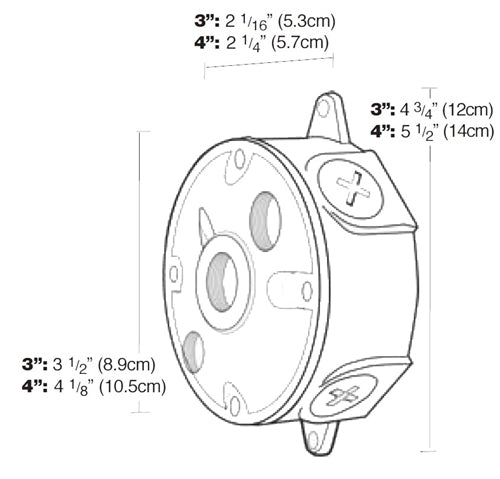 Rab LRT3-3/4 Round Boxes With 3 Hole Covers, 1/2" Hole Size, Natural Finish