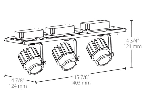 RAB MDLED3X12D10-30YY-B-W 36W LED 3 Fixture Multi-Head Gear Tray, 2700K, 2472 Lumens, 90 CRI, 30 Degree Reflector, 0-10V Dimmer, Black Tray/White Head