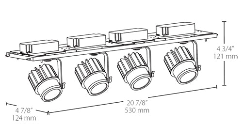 RAB MDLED4X12D10-20YY-B 48W LED 4 Fixture Multi-Head Gear Tray, 2700K, 3296 Lumens, 90 CRI, 20 Degree Reflector, 0-10V Dimmer, Black Tray/Black Head