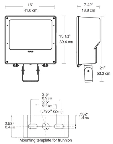 RAB MEGS250QT/PC Mega Flood Trunnion Mount 250W High Pressure Sodium Lamp 120V-277V with Photocontrol, Bronze