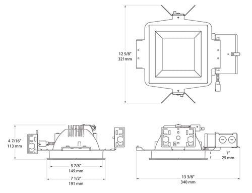 RAB NDLED6SD-80YN-M-W 6" New Construction Square Trim Module, 3500K, 90 CRI, 80 Degree Beam Spread, Matte Silver Cone White Trim
