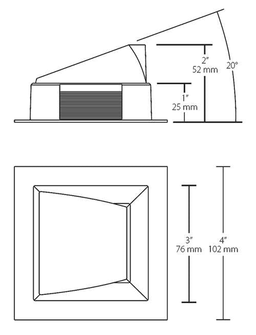 RAB NDTRIM3S20A-B 3" New Construction Square Trimmed Module, 20° Adjustable, Black Finish