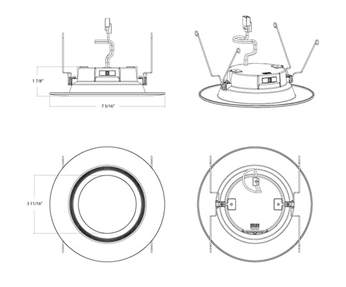 RAB R34-6B 10W 6 inch LED Retrofit Downlight, 2700K/3000K/3500K/4000K/5000K, 900 Lumens, Baffle, White Finish