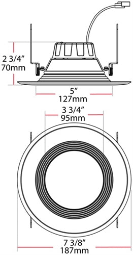 RAB R6R11835120WB 11W 6" LED Round Retrofit Downlight, Baffle, 1158 lumens, 80 CRI, 3500K Color Temperature, White