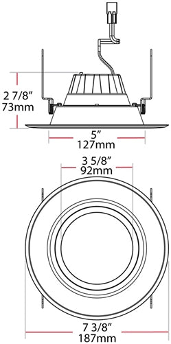 RAB R6R11835120WS 11W 6" LED Round Retrofit Downlight, Baffle, 1158 lumens, 80 CRI, 3500K Color Temperature, White