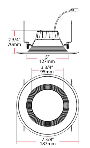 RAB R6R11930120WB 11W 6" LED Round Retrofit Downlight, Baffle, 961 lumens, 92 CRI, 3000K Color Temperature, White