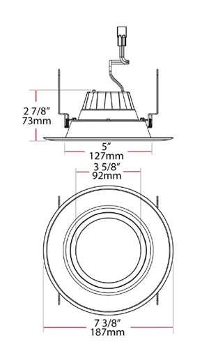 RAB R6R89FA120WS 8W 6" LED Round Retrofit Downlight, Adjustable Head, 2700K, 3000K, 3500K, 4000K & 5000K Color Temperature