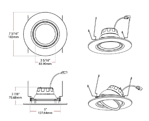 RAB RA6R109FA120WS 10W 6" LED Round Retrofit Downlight, Adjustable Head, 2700K, 3000K, 3500K, 4000K & 5000K Color Temperature