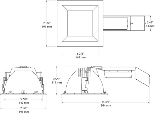 RAB RDLED6S26L-50YN-S-B 6" Square Remodeler LED, 26W, 3500K, 1889 Lumens, 90 CRI, 50 Degree Beam Spread, Lutron Driver, Specular Silver Cone Black Trim
