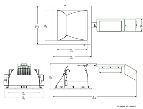 RAB RDLED6S26L-WYY-W-B 6" Square Remodeler LED, 26W, 2700K, 1442 Lumens, 90 CRI, Wall Washer, Lutron Driver, White Cone and Black Trim