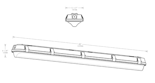 RAB SHARK4 50/40/30W 4 foot SHARK Linear LED Washdown, 3500K/4000K/5000K, 4489-7323 Lumens, 84 CRI, 120-277V, Dimmable, White Finish