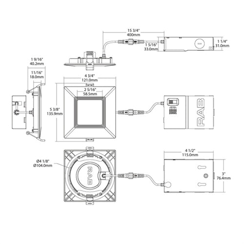 RAB WFRL4S99FA120WB 9W Recessed Edge-Lit Wafer, CCT Adjustable 2700K/3000K/3500K/4000K/5000K, TRIAC/ELV Dimming to 10%