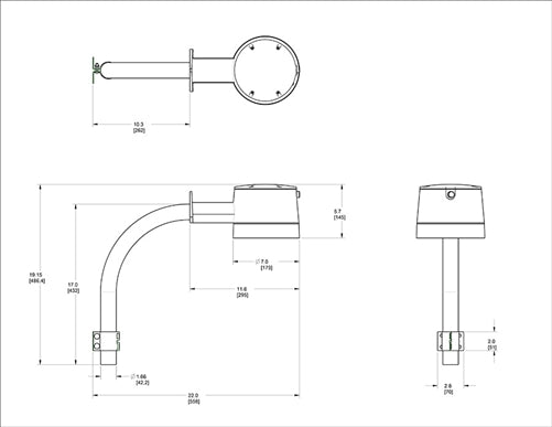 RAB YBLED26Y/ARM Yardblaster 26W Warm LED 120V Integrated Photocell, 3000K Color Temperature, 83 CRI, Pole Mount, Silver Gray Finish