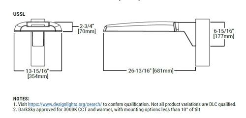 Streetworks USSL-C027-D-U-T2-SA-BK LED Area Light, 2 LEDs, 70% Light Output, 0-10V Dimming, 120-277V, Type II Distribution, Standard Versatile Arm Mounting, Black