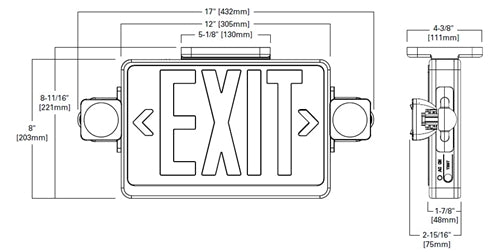 Sure Lites APC7RGSQ30 All-Pro Square Headed Combination Exit and Emergency Light, Red Green Selectable, Nickel Cadmium Battery, White Finish