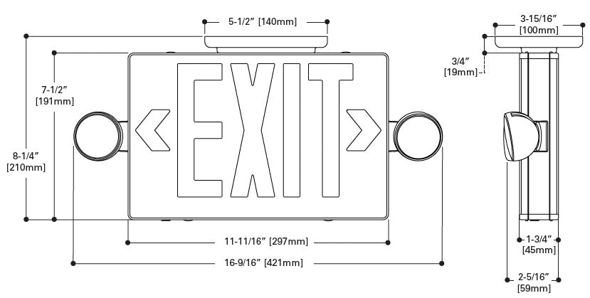 Sure Lites APCH7R Polycarbonate LED Combo Exit and Emergency Light, AC Only Self Powered, Two 3.6V LED Heads, Nickel Cadmium Battery, Universal Face, Red Letters, White Housing