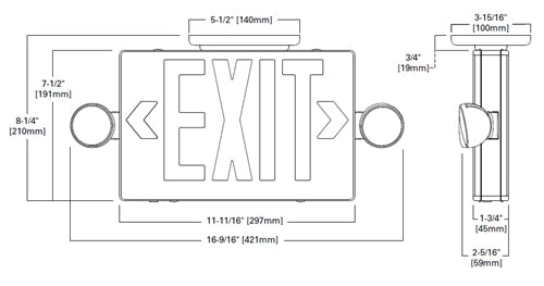 Sure Lites APCH7RG All-Pro Combination Exit and Emergency Light, Two 3.6V LED Remote Heads, Nicked Cadmium Battery, Field Selectable Red or Green, White Housing