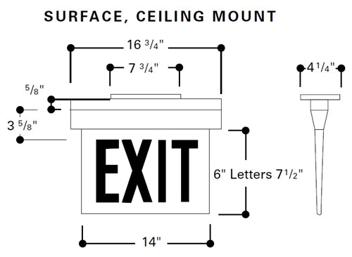Sure Lites ES61SRC AC Self Powered Surface Edgelit Exits LED Light, Single Face, Surface Unit, Red Letters, Ceiling Mounting