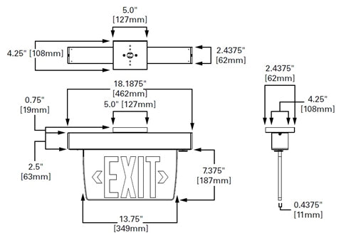 Sure Lites EUX71G Self-Powered Mount Edge Lit LED Exit Sign with Battery Back-Up, Single Face, Green Exit Color, Brushed Aluminum Housing, No Self-Diagnostics
