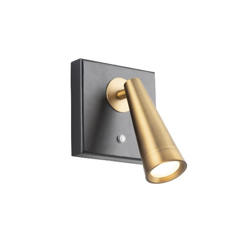WAC Lighting BL-48007-BK/AB 9W 7" Arne Swing Arm LED Wall Sconce, 3000K Color Temperature, 90 CRI, 100-240 VAC, 168 Lumens, Black/Aged Brass