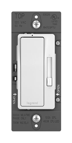 Wattstopper RH703PTUW 450W CFL/LED, 700W Incandescent, Halogen and Electronic Low Voltage, 500VA Magnetic Low Voltage, 5.5A EFL Single Pole/3 Way, Preset Tru Universal Dimmer, White